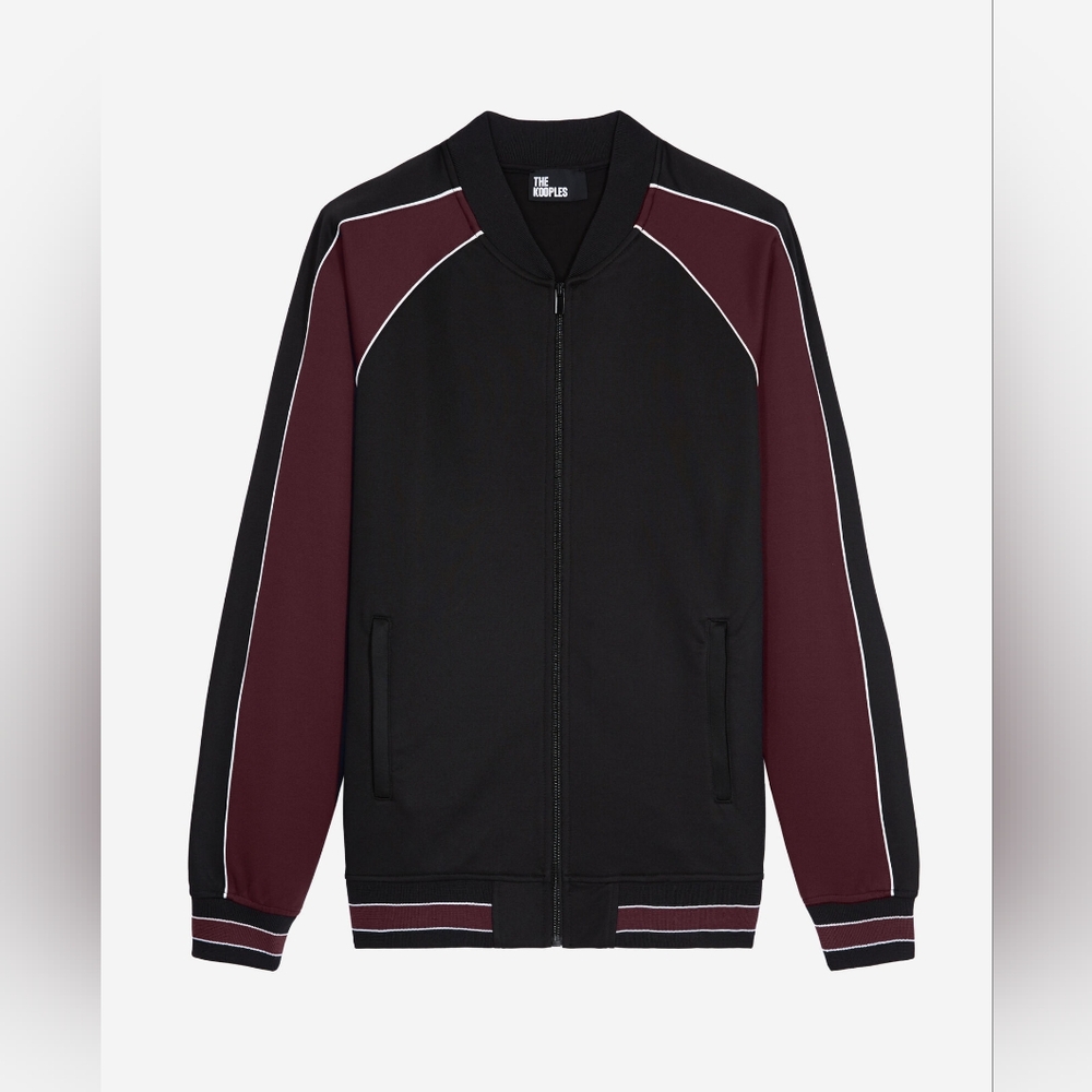 The Kooples Colorblock Zipped Sweatshirt Track Jacket Baseball Collar Silk Trim